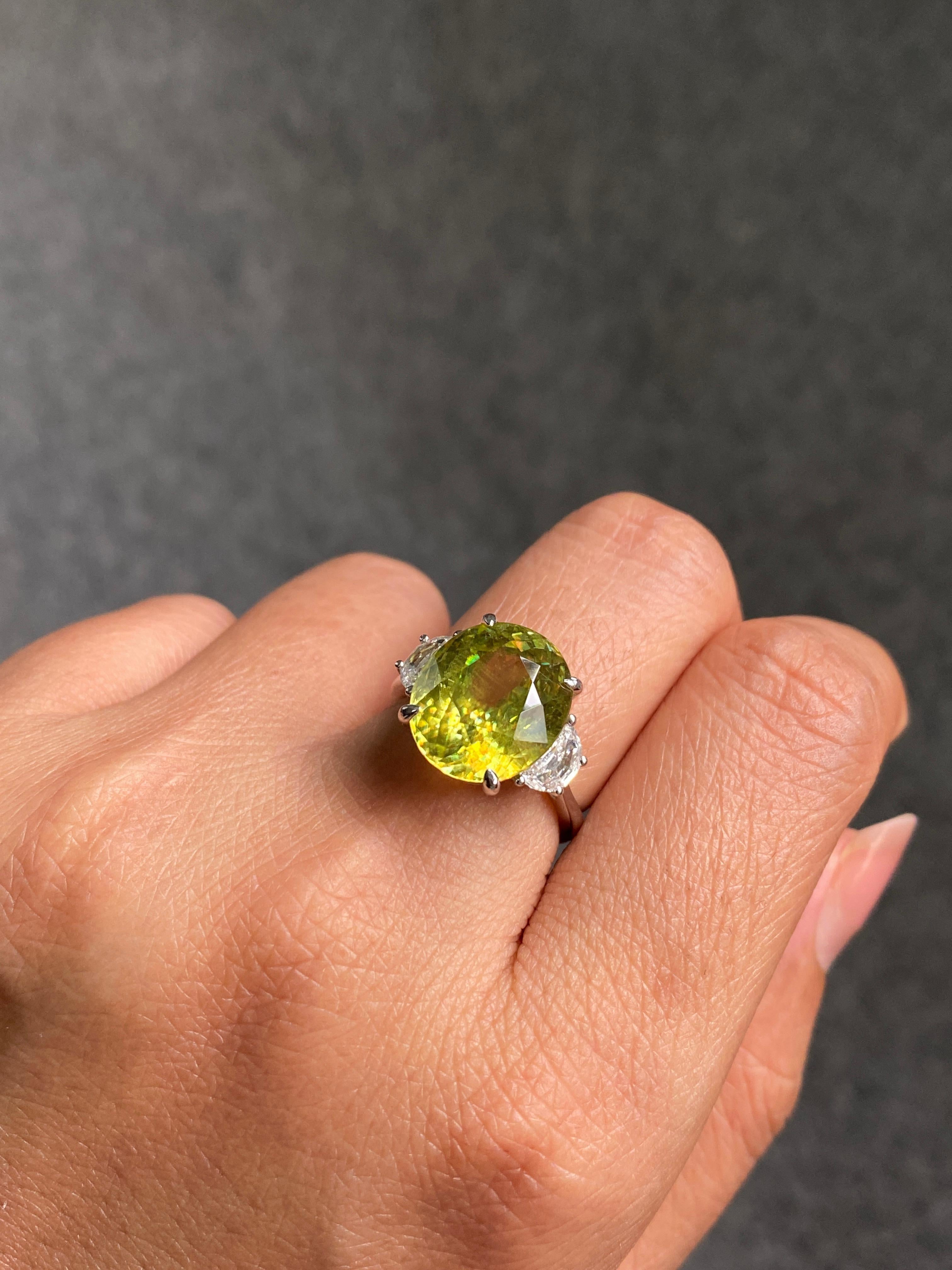 Bague de fiançailles cocktail à trois pierres en sphène et diamant de 9,59 carats certifié en vente 4