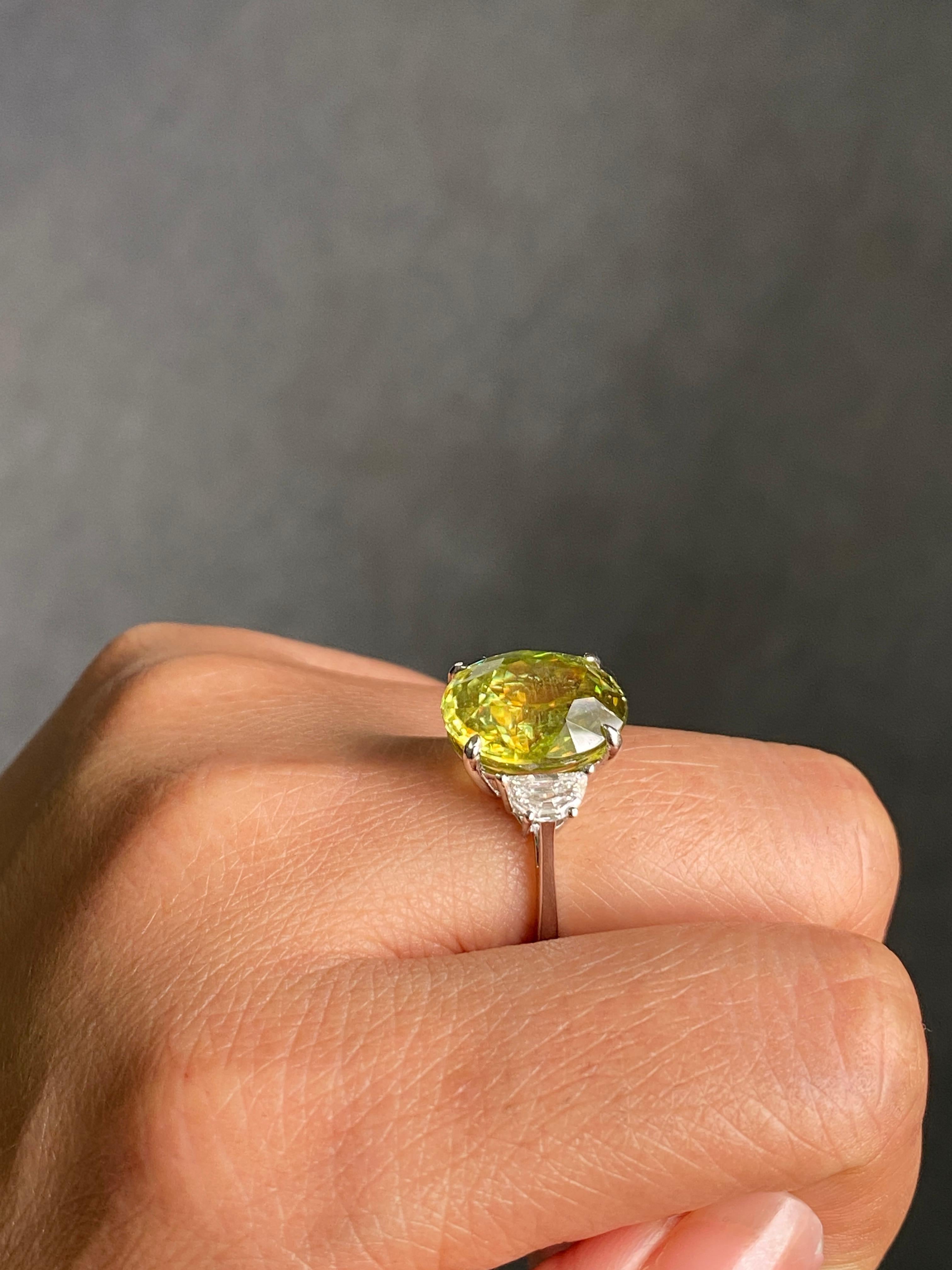 Bague de fiançailles cocktail à trois pierres en sphène et diamant de 9,59 carats certifié en vente 6