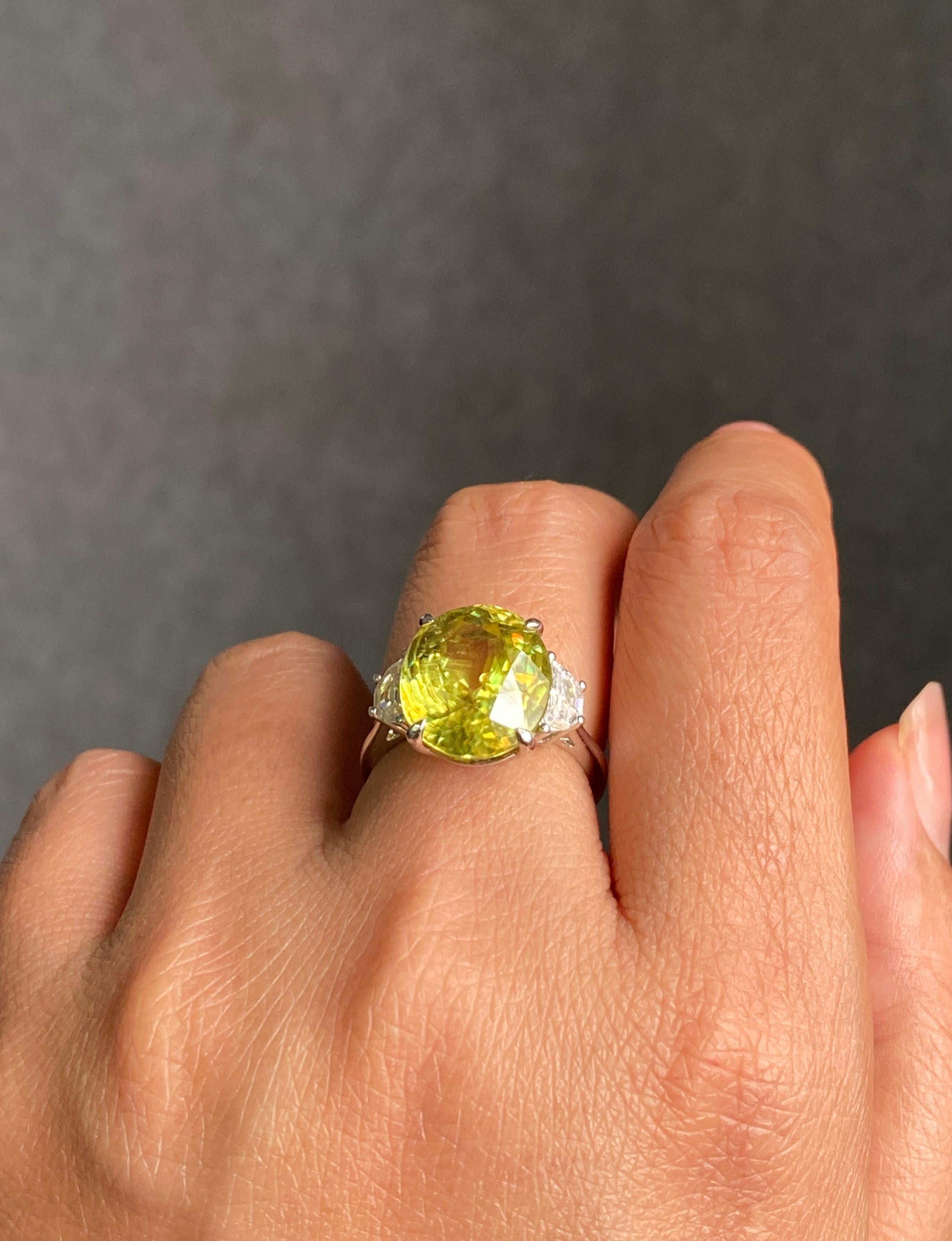 Bague de fiançailles cocktail à trois pierres en sphène et diamant de 9,59 carats certifié en vente 7