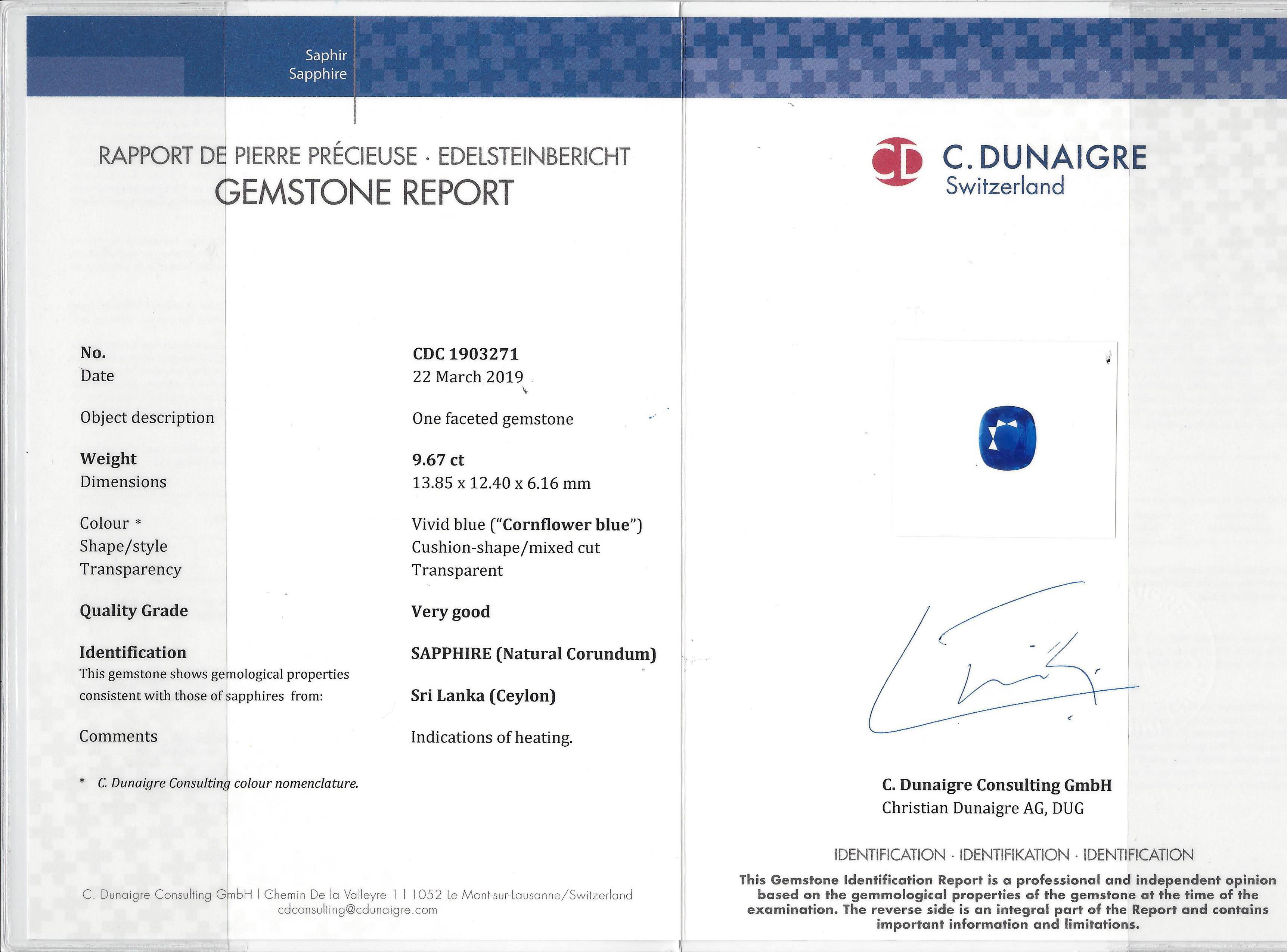 Certified 9.67 Carats Ceylon Sapphire Three Stone Ring 2