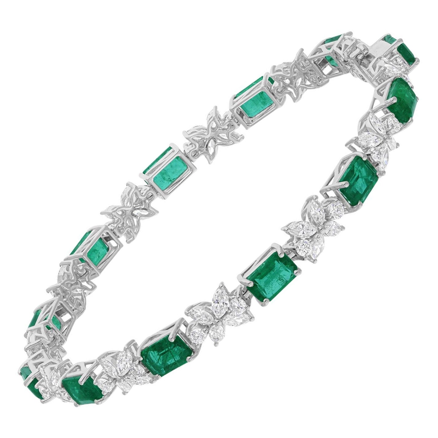 Pulsera de tenis de diamantes esmeralda de Zambia de talla mixta certificada de 9,67 Tcw y oro de 14 quilates