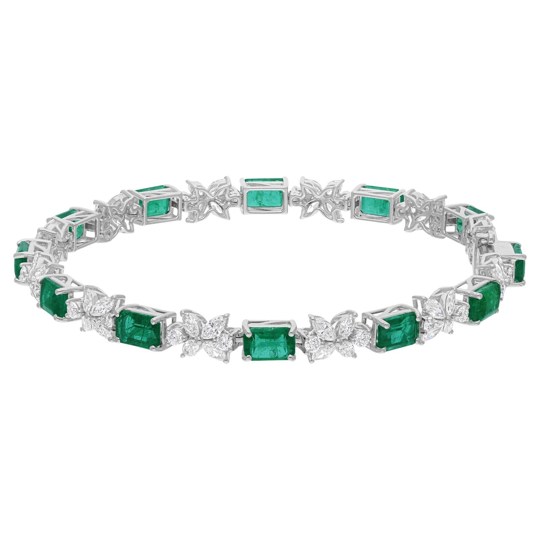 Pulsera de tenis de diamantes esmeralda de Zambia de talla mixta certificada de 9,67 Tcw y oro de 18 quilates