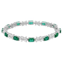 Certified 9.67Tcw Mixed Cut Zambian Emerald Diamond Tennis Bracelet 18K Gold
