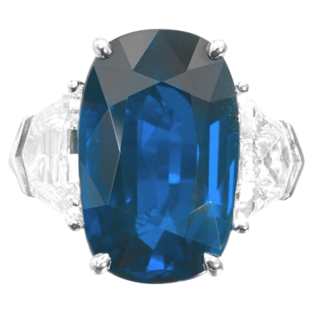 Bague en platine avec saphir non traité et diamant certifié 9,68