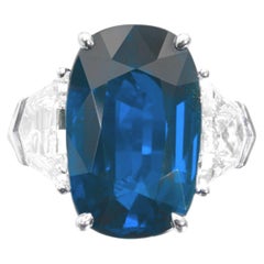 Certified 9.68 Untreated Sapphire Diamond Platinum Ring
