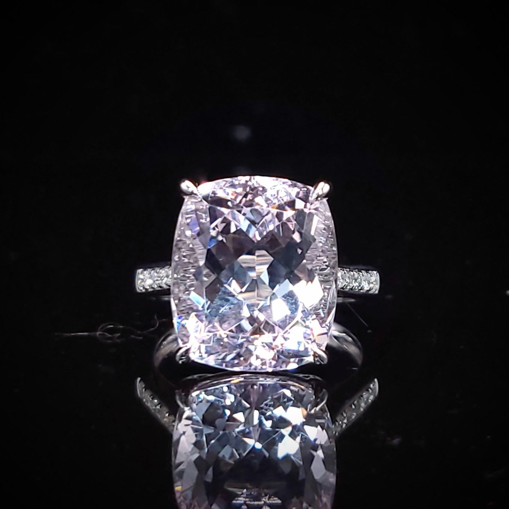 Women's Certified 9.70 Carat Morganite & Diamond Ring in 18K White Gold For Sale