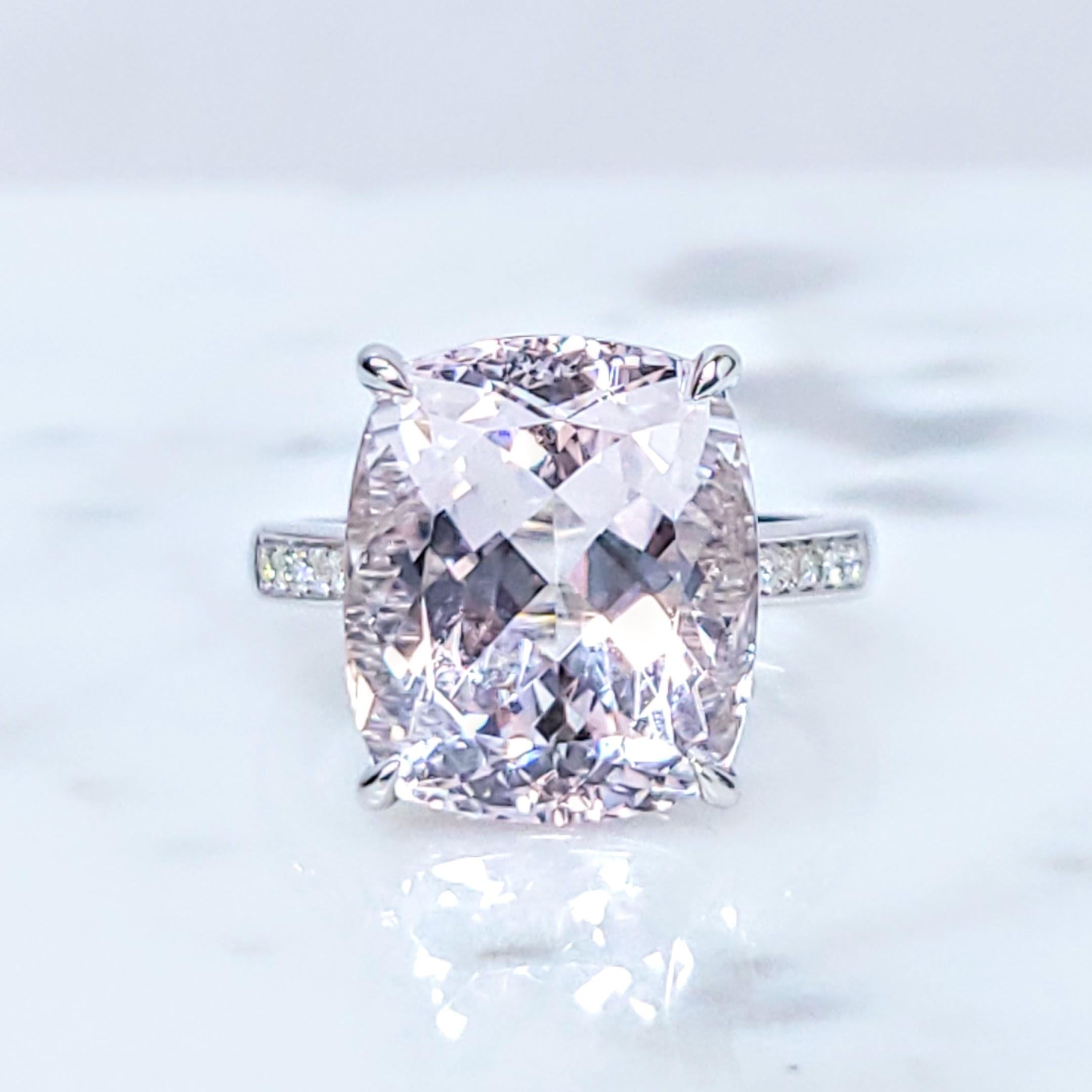 Certified 9.70 Carat Morganite & Diamond Ring in 18K White Gold For Sale 2
