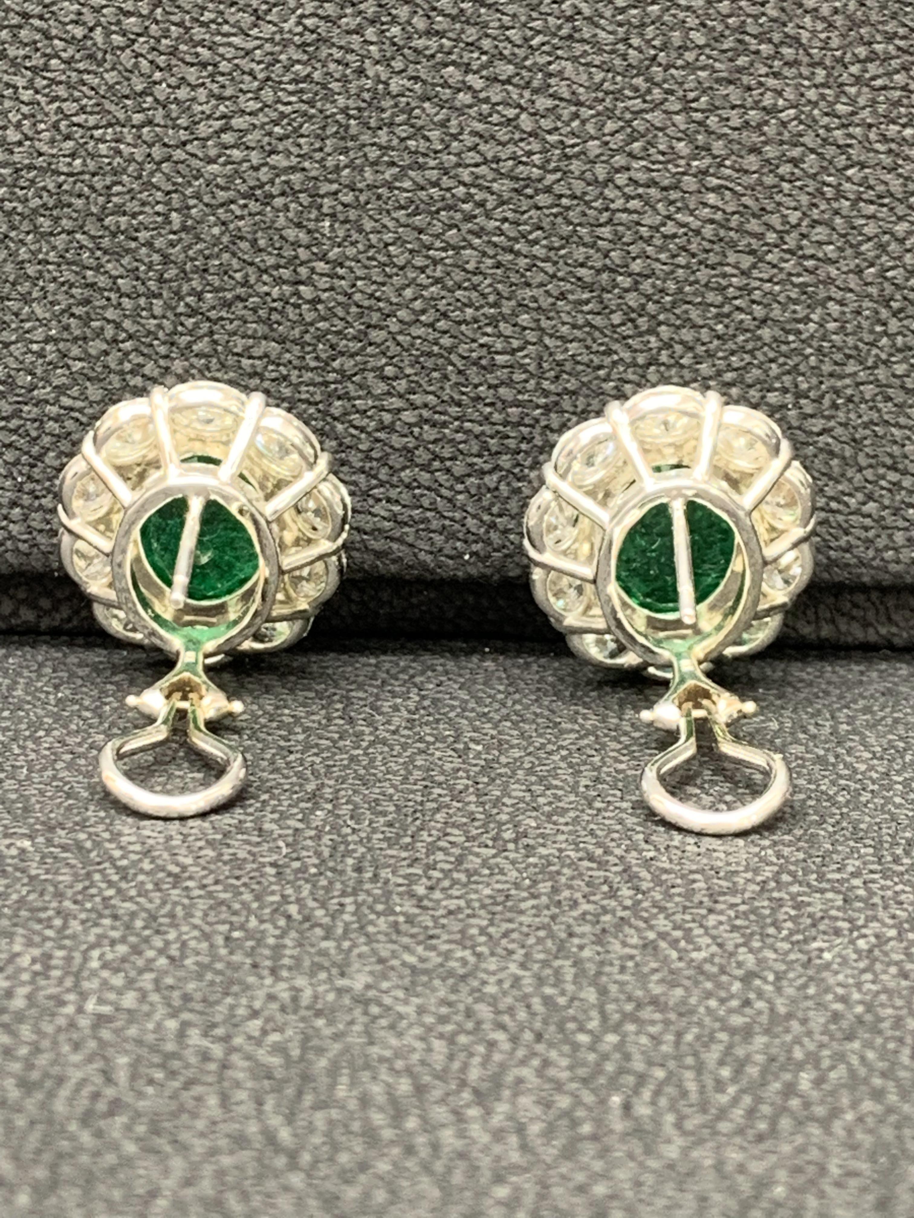 Certified 9.70 Carat Oval Cut Emerald and Diamond Halo Earrings in 18K WhiteGold In New Condition For Sale In NEW YORK, NY