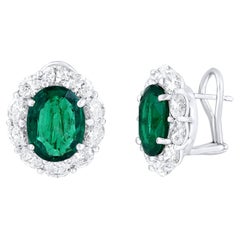 Certified 9.70 Carat Oval Cut Emerald and Diamond Halo Earrings in 18K WhiteGold