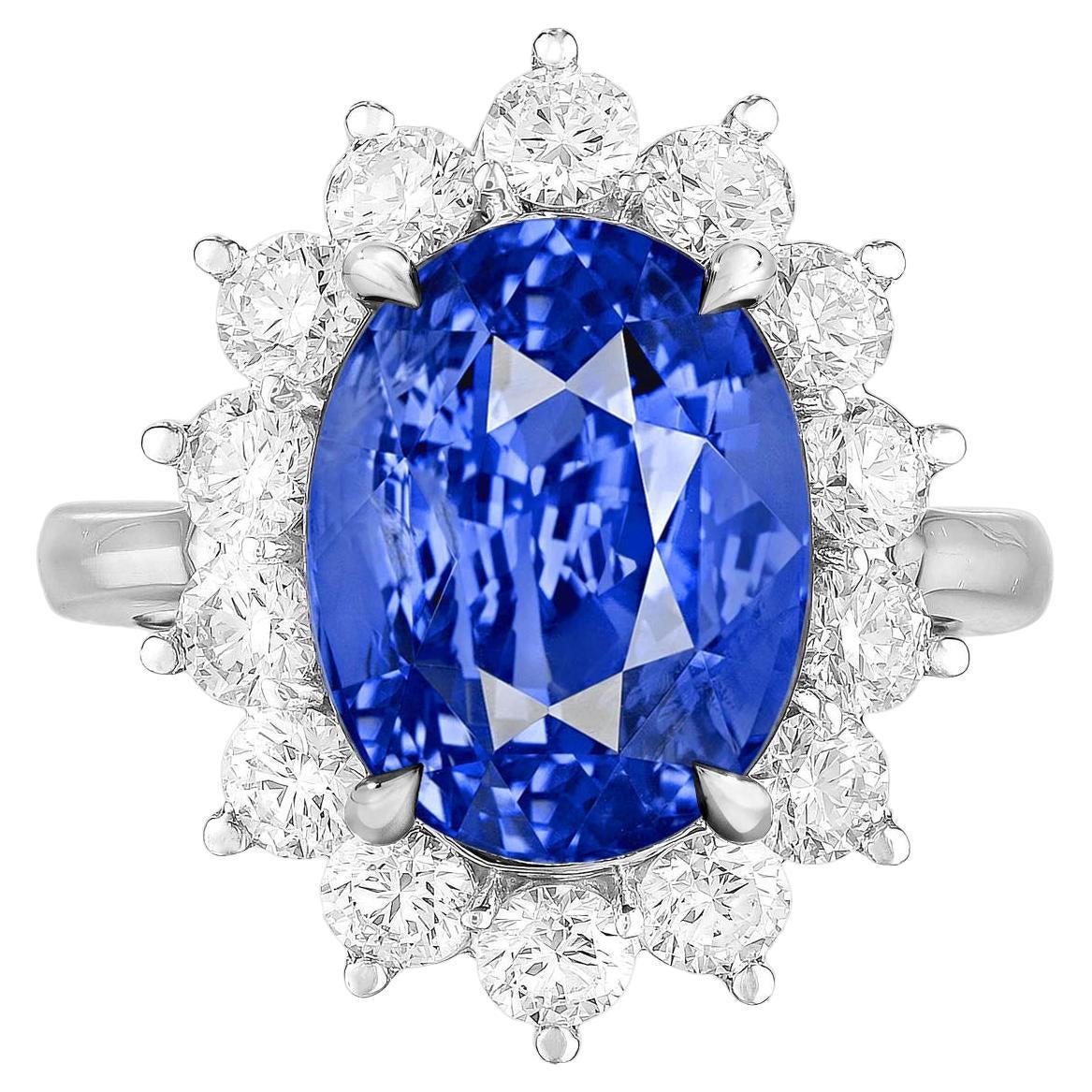 Anillo de diamantes zafiro azul intenso de Ceilán sin calor certificado de 9.77 quilates