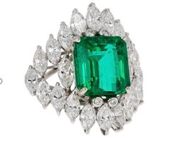 Certified 9.88 Carat Emerald and Diamond Cocktail Ring