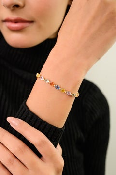Bracelet de tennis en or jaune 14K certifié 9.89 CTW Multi Sapphire & Diamond