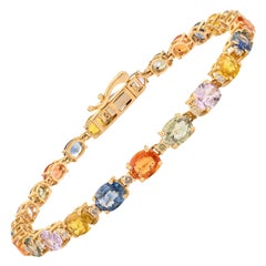 Brazalete de tenis certificado con zafiro múltiple y diamantes de 9,89 quilates en oro amarillo de 18 quilates