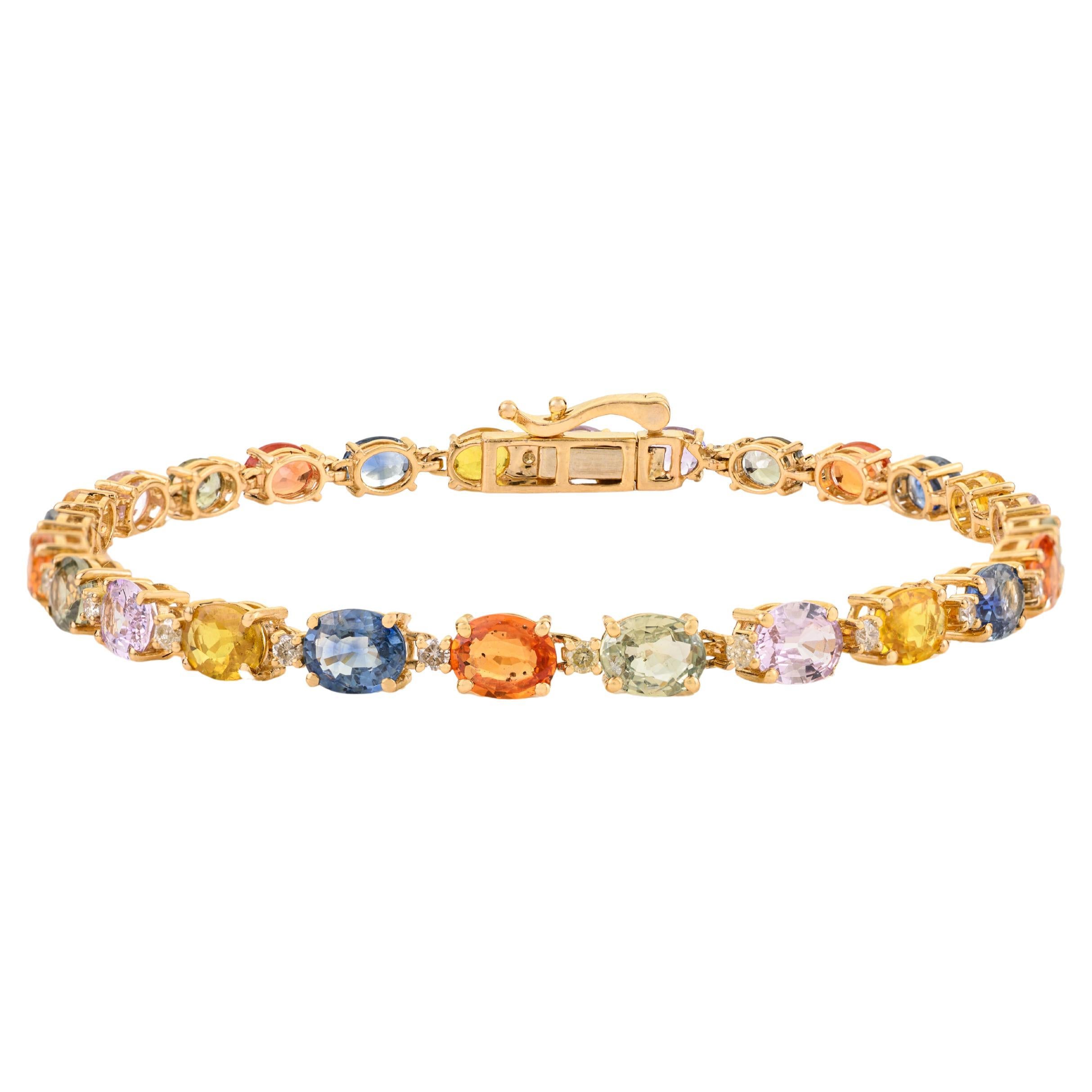 Certified 9.89 CTW Multi Sapphire 
Diamond Tennis Bracelet in 18K Yellow Gold