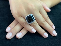 Certified 9.91 Cts Natural Deep Green Tourmaline Diamond Statement Cocktail Ring