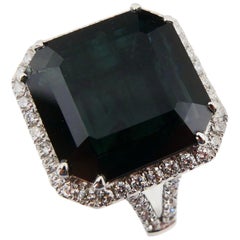 Certified 9.91 Cts Natural Deep Green Tourmaline Diamond Statement Cocktail Ring