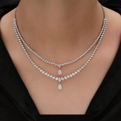 Certified 9.93 Carat SI/H Pear Diamond Multi Strand Drop Necklace 14k White Gold