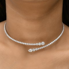 Certified 9.94Ct Diamond Choker Necklace 18K White Gold Fine Jewelry