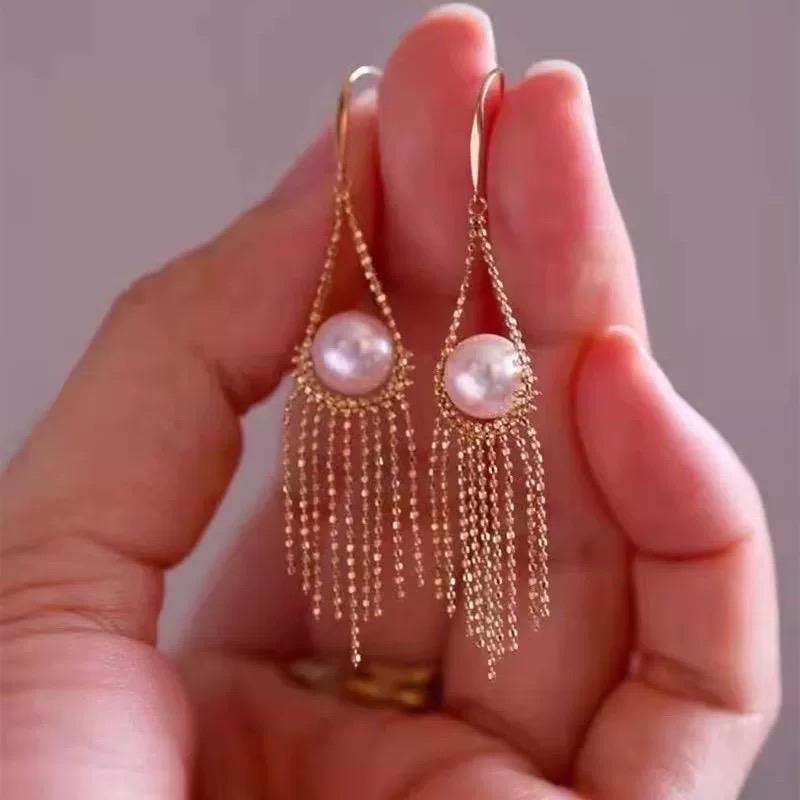 Pendientes de borla de perla Akoya de Japón certificada grado AAAA con oro de 18 quilates y diamante en venta 4