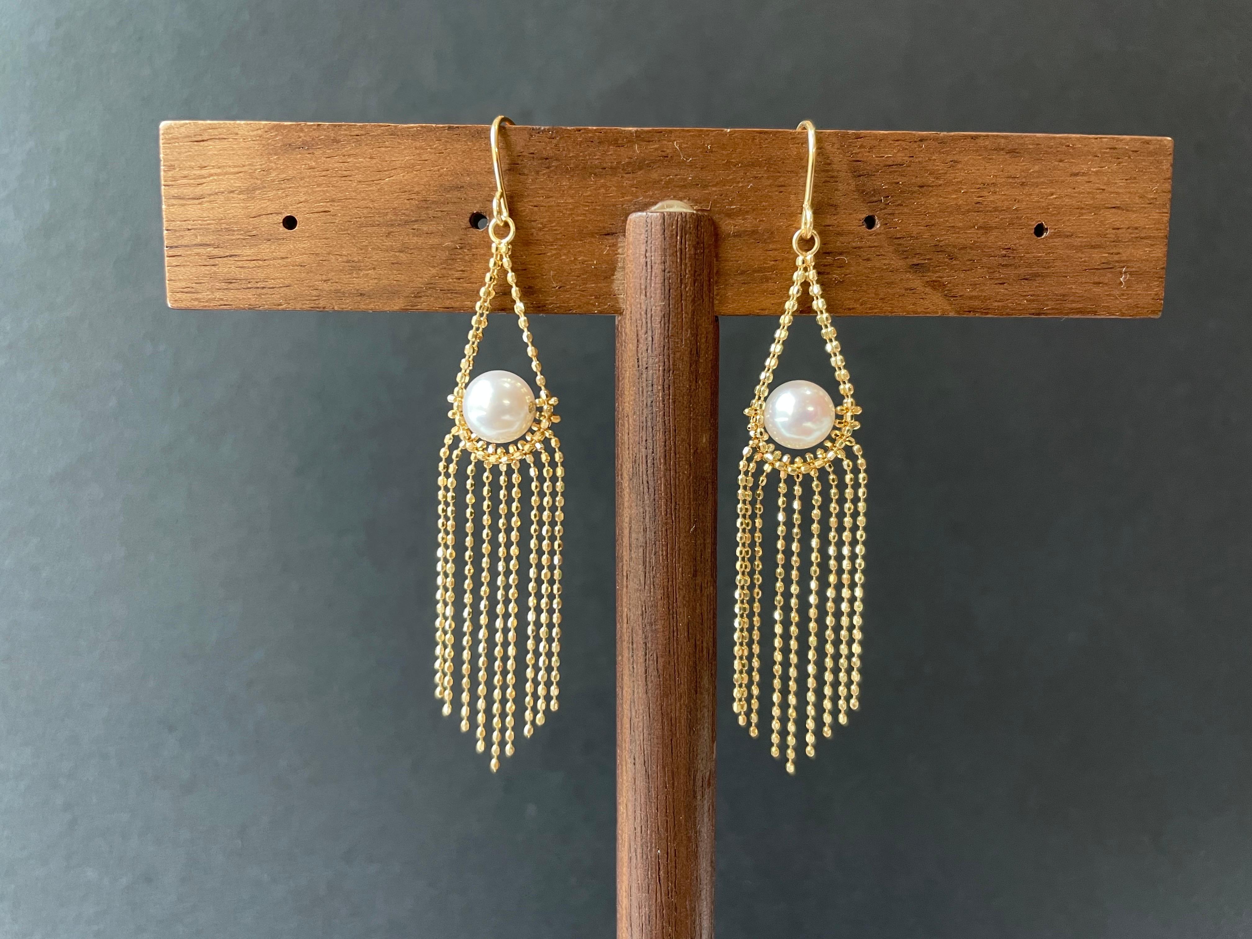Pendientes de borla de perla Akoya de Japón certificada grado AAAA con oro de 18 quilates y diamante Artesano en venta