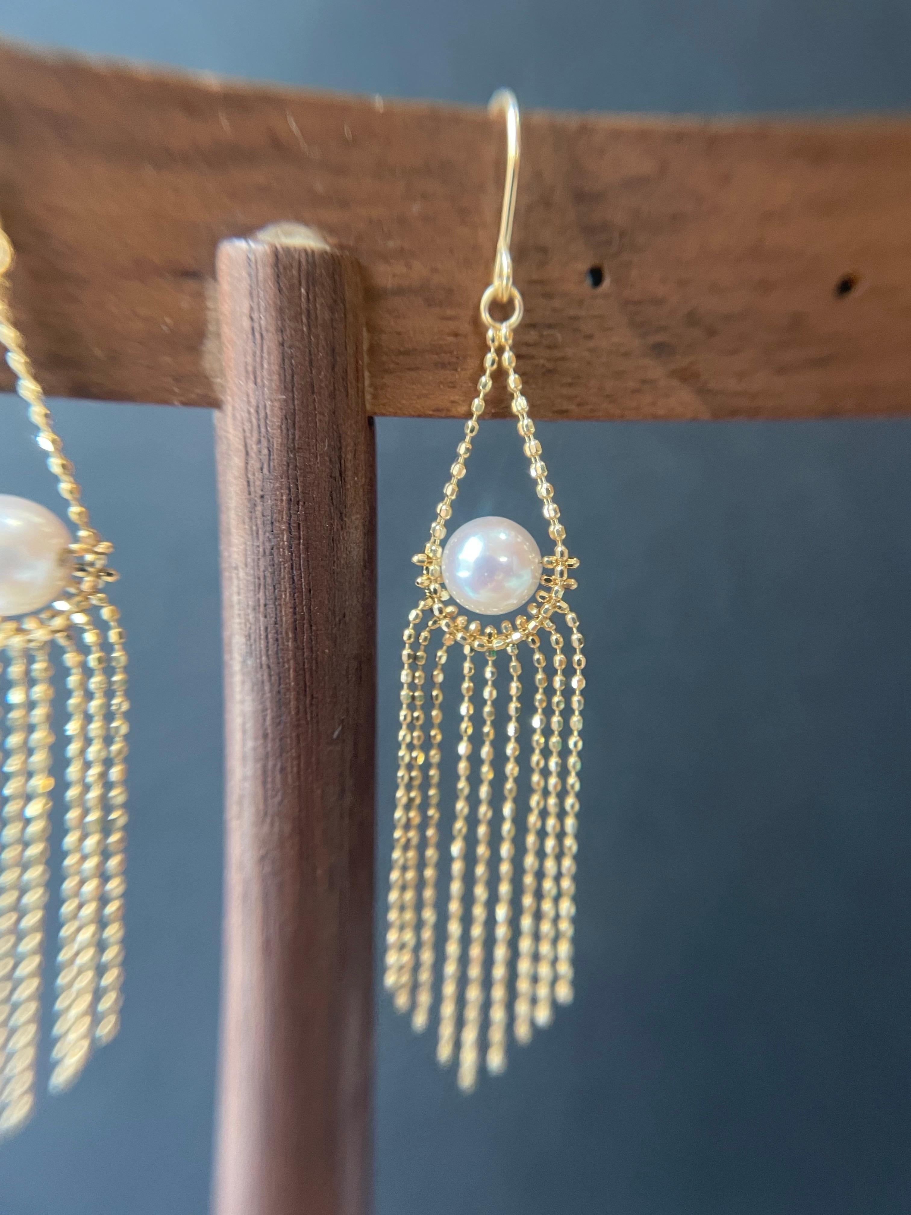 Pendientes de borla de perla Akoya de Japón certificada grado AAAA con oro de 18 quilates y diamante en venta 1