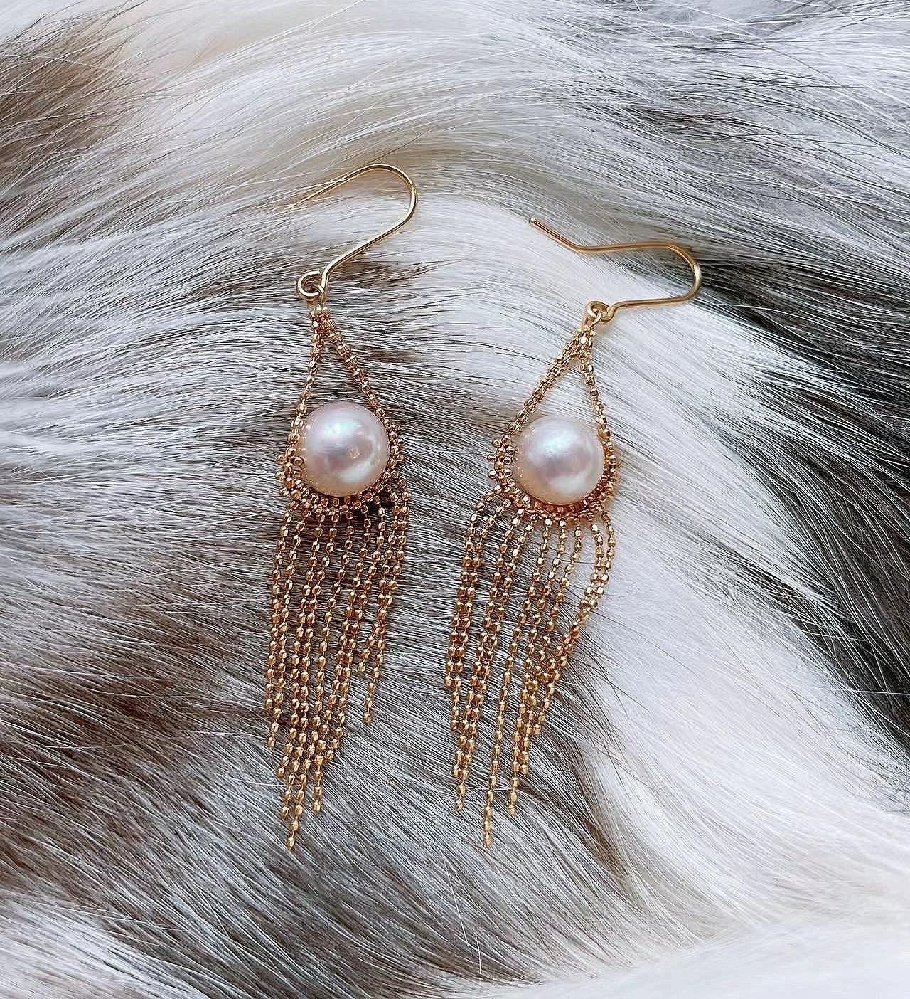 Pendientes de borla de perla Akoya de Japón certificada grado AAAA con oro de 18 quilates y diamante en venta 2