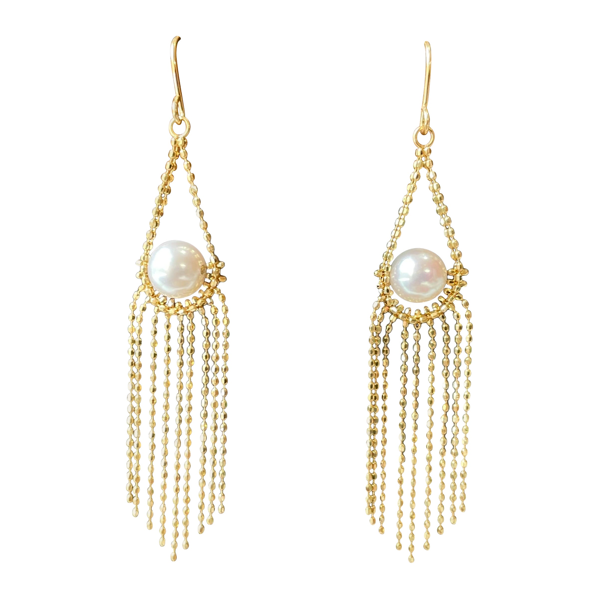 Pendientes de borla de perla Akoya de Japón certificada grado AAAA con oro de 18 quilates y diamante en venta