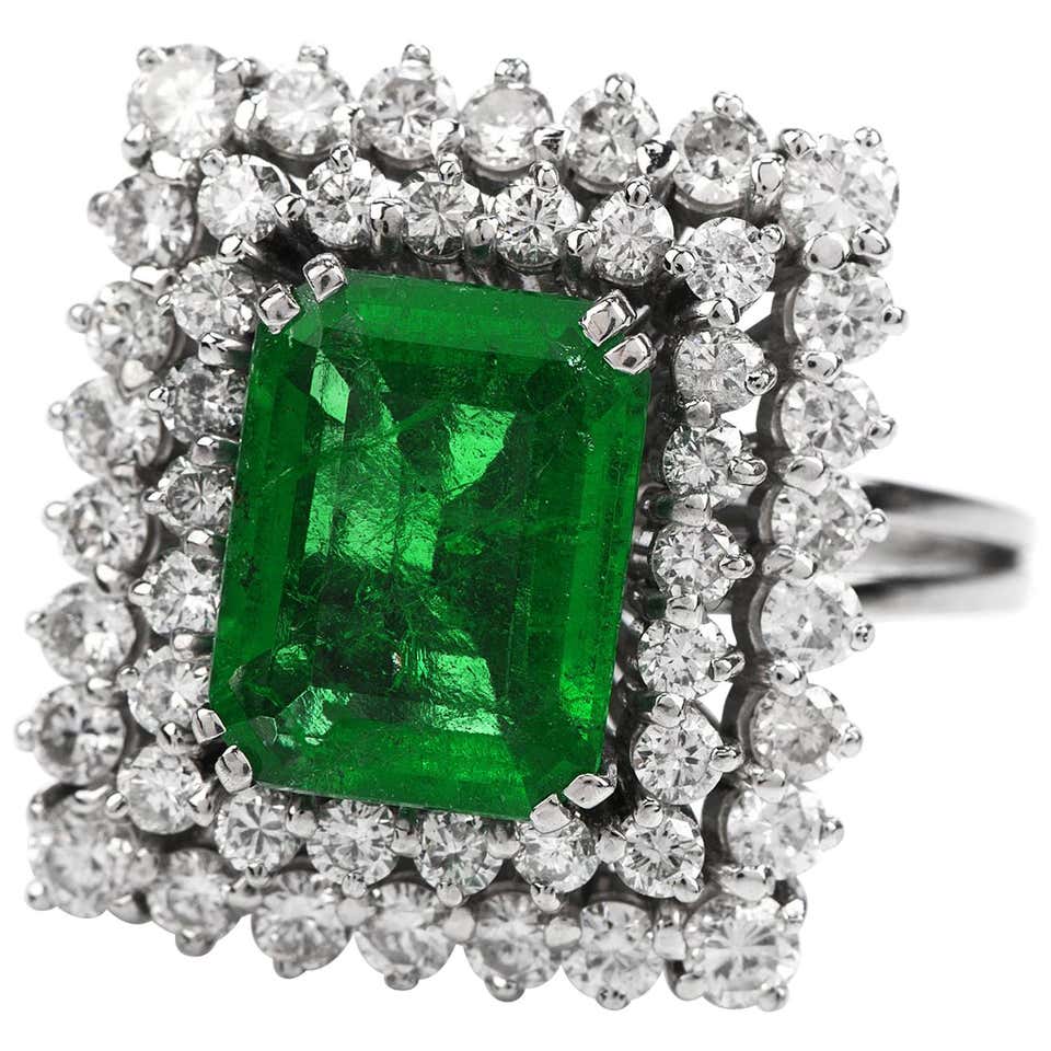 Antique Art Deco Diamond Emerald Platinum Filigree Navette Cocktail ...
