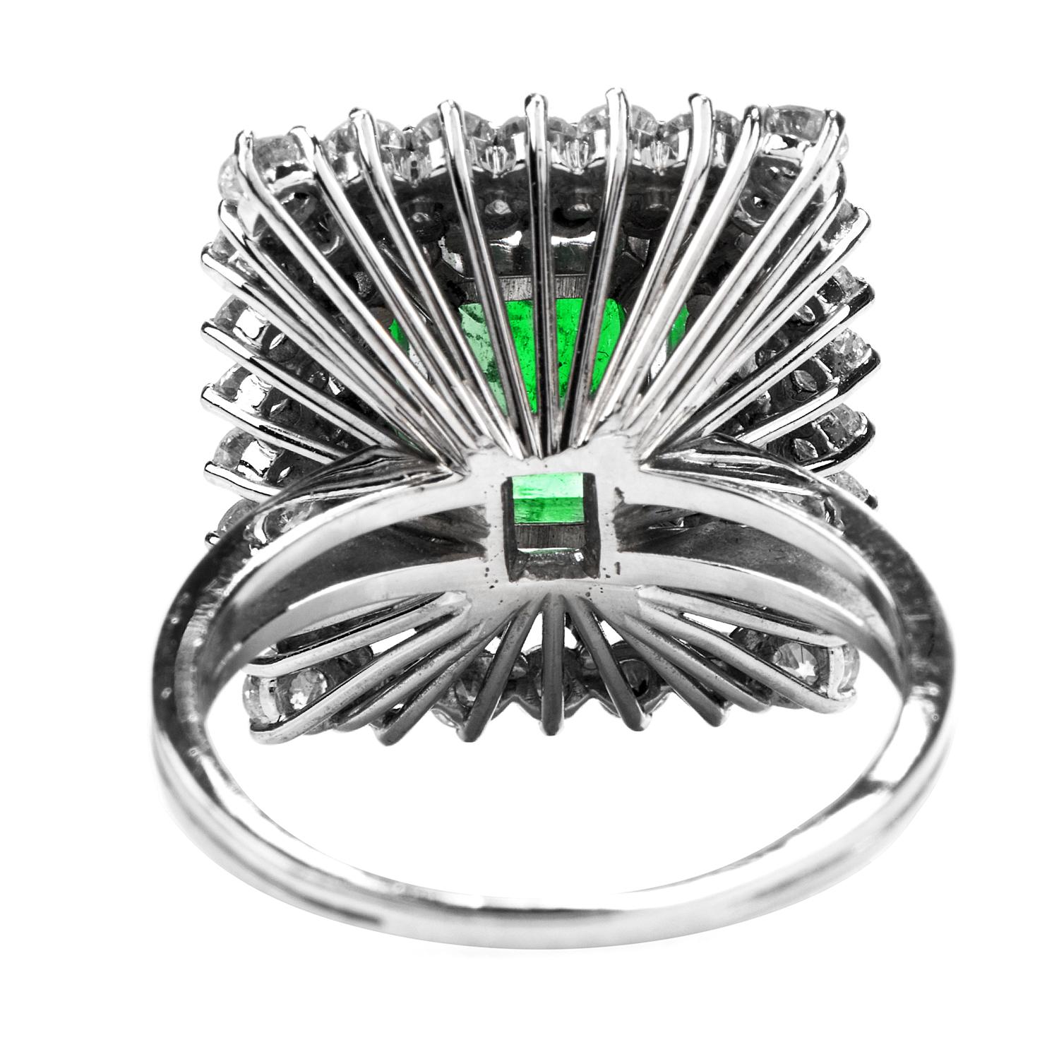 Emerald Cut Certified AGL 2.48 Carat Colombian Emerald Diamond Platinum Cocktail Ring
