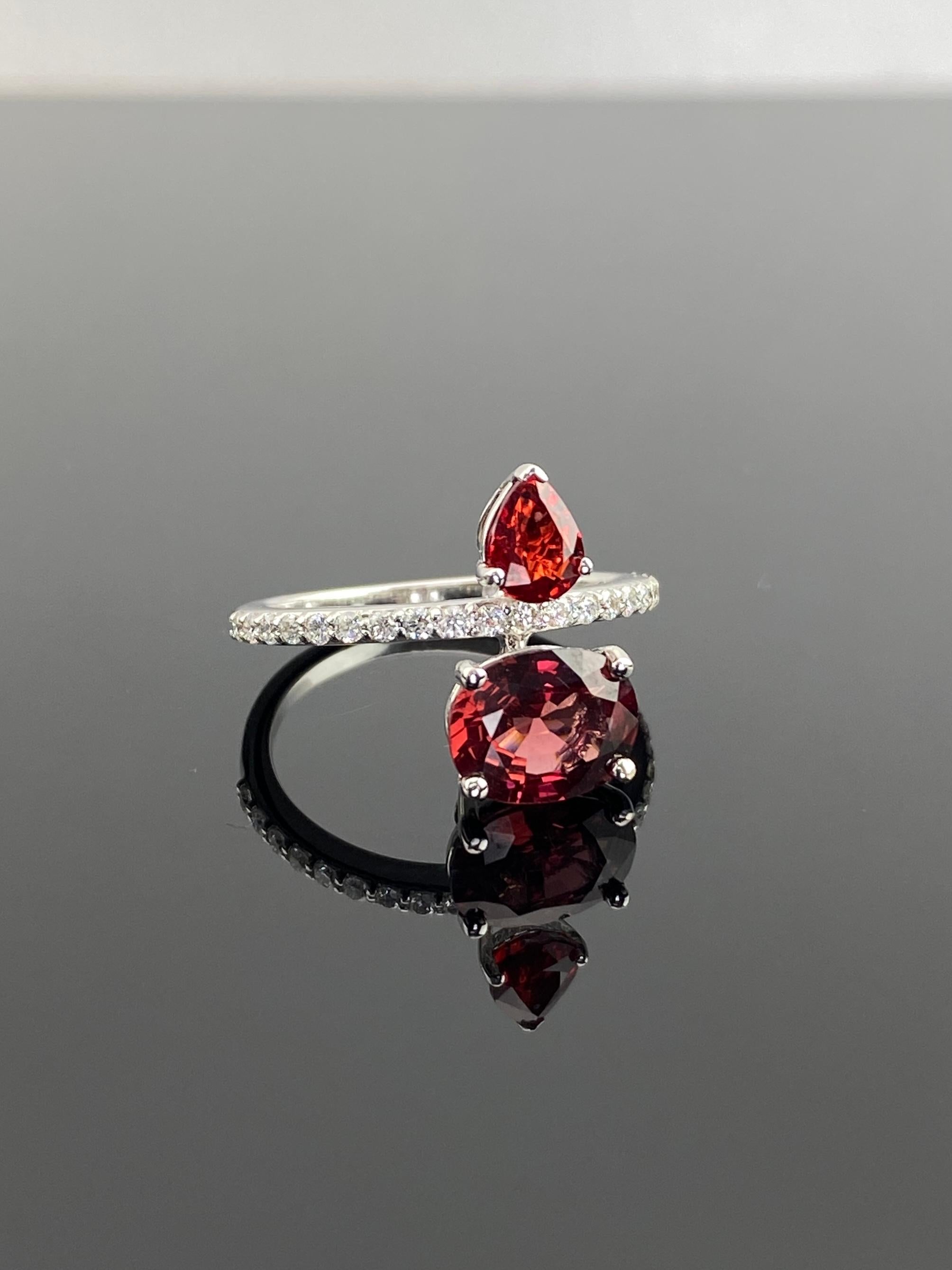 Artisan Certified AGL Thai 18K White Gold Ruby and Garnet Double-Stone Cocktail Ring