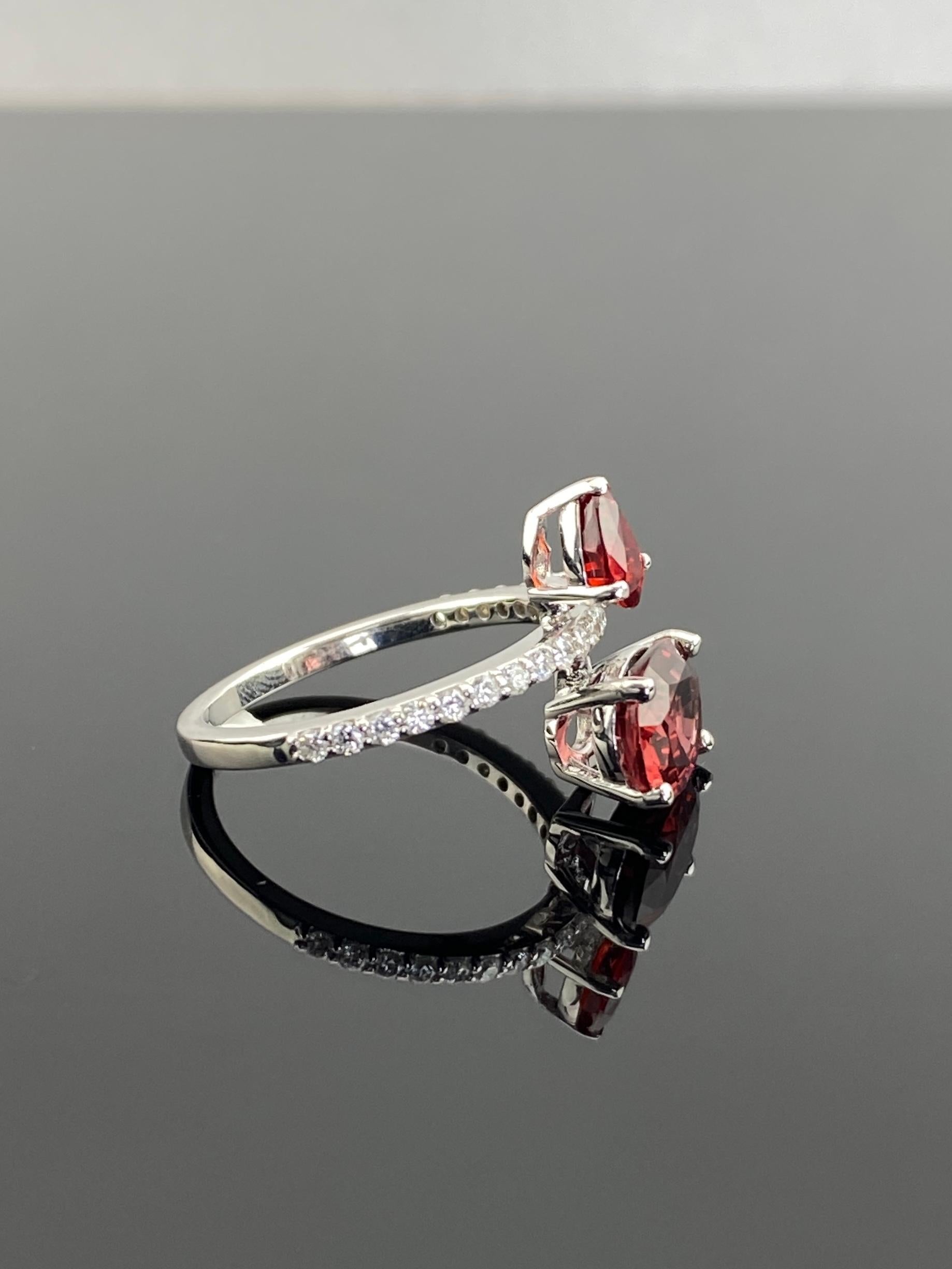 Certified AGL Thai 18K White Gold Ruby and Garnet Double-Stone Cocktail Ring 1