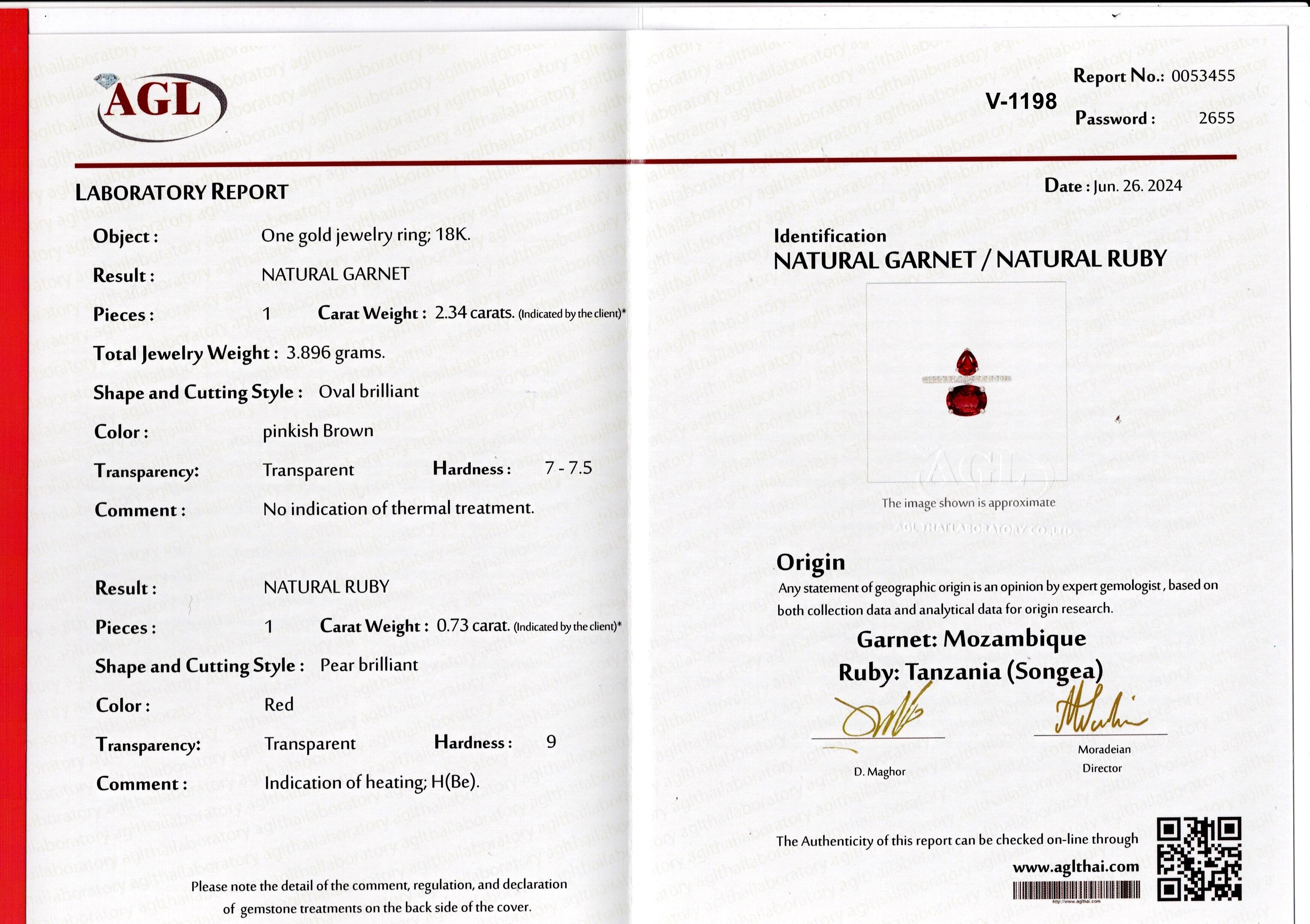 Certified AGL Thai 18K White Gold Ruby and Garnet Double-Stone Cocktail Ring 2