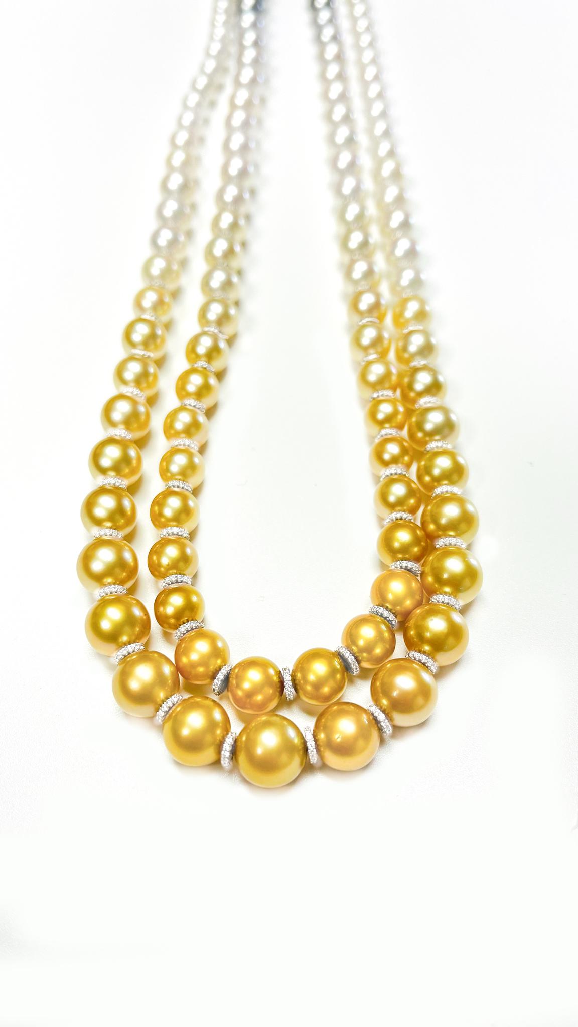Zertifizierte Akoya-Perlenkette mit Diamanten und Saphiren im Zustand „Hervorragend“ im Angebot in Carlsbad, CA