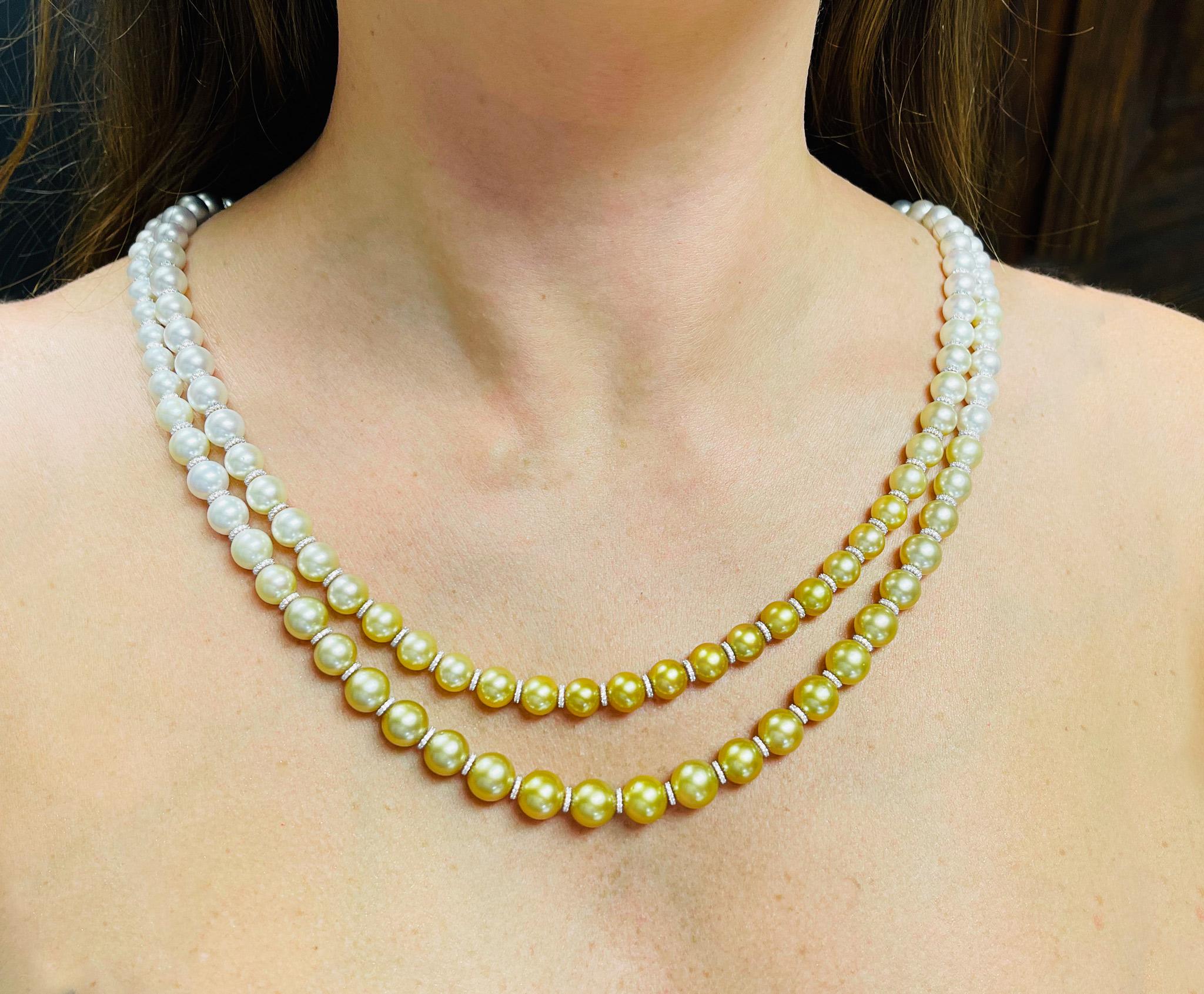 Certified Akoya Pearl Necklace Set with Diamonds and Sapphire For Sale 1