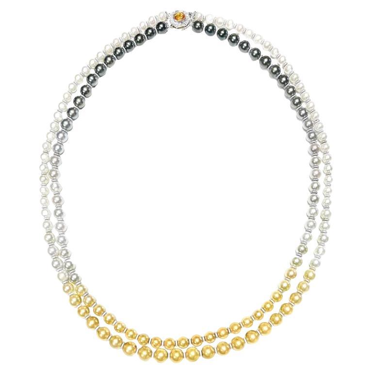 Exquisite Citrine, Ebony and Akoya Cultured Pearl Necklace For Sale at