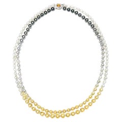 Retro Certified Akoya Pearl Necklace Set with Diamonds and Sapphire