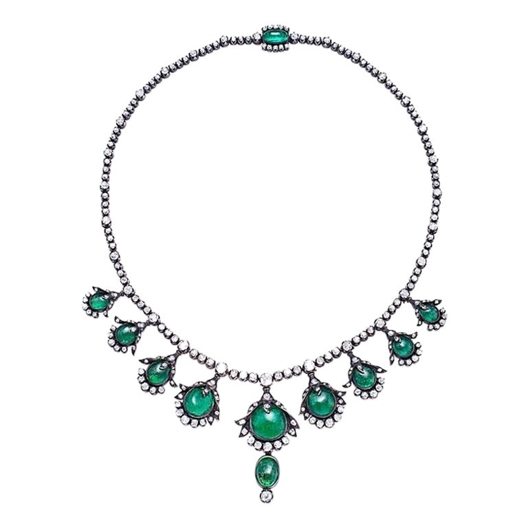 Collier d'émeraudes russes certifié ancien victorien, sans huile, 393,00 carats