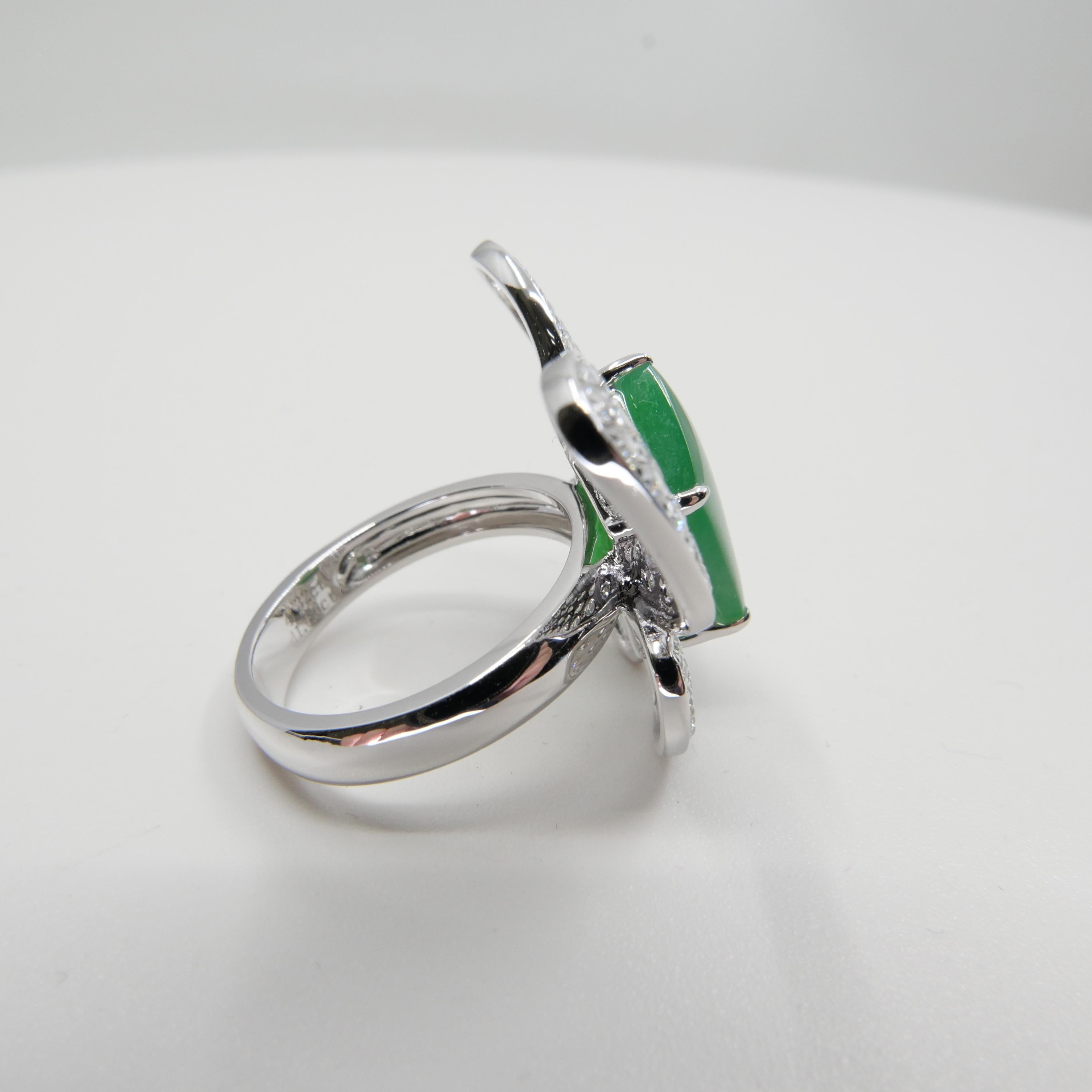 Bague papillon en jade vert pomme certifié et diamants, grande bague fantaisie en vente 12