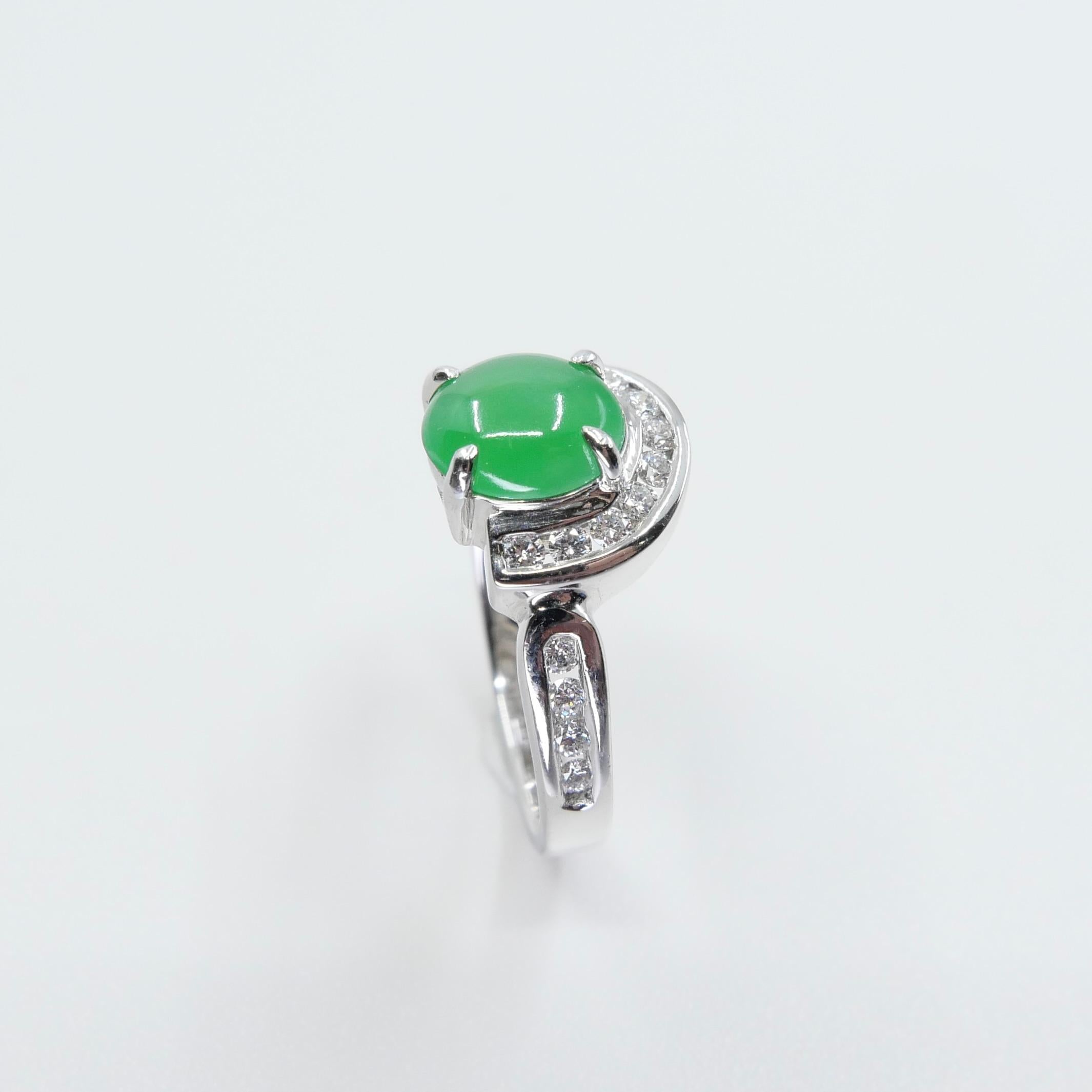 Certified Apple Green Jade & Diamond Horseshoe Cocktail Ring, Double Luckiness For Sale 7
