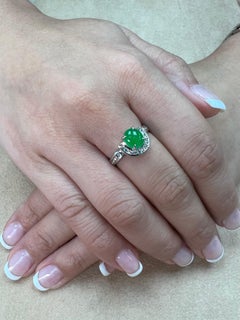 Certified 7.5mm x 6.6mm Apple Green Jade & Diamond Horseshoe Ring. Double Luck!