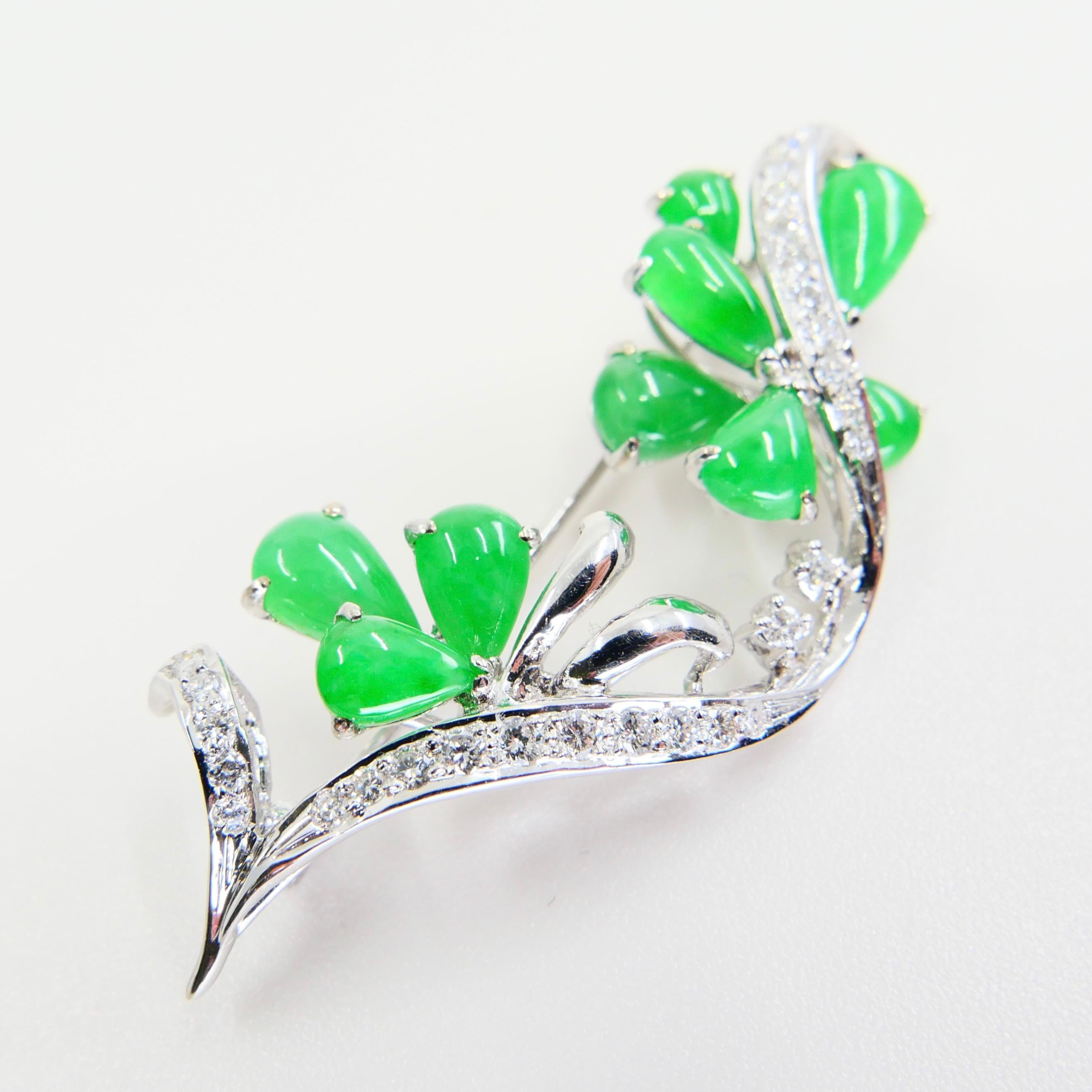 Certified Apple Green Jade & Diamond Pendant / Brooch, Good Translucency For Sale 6