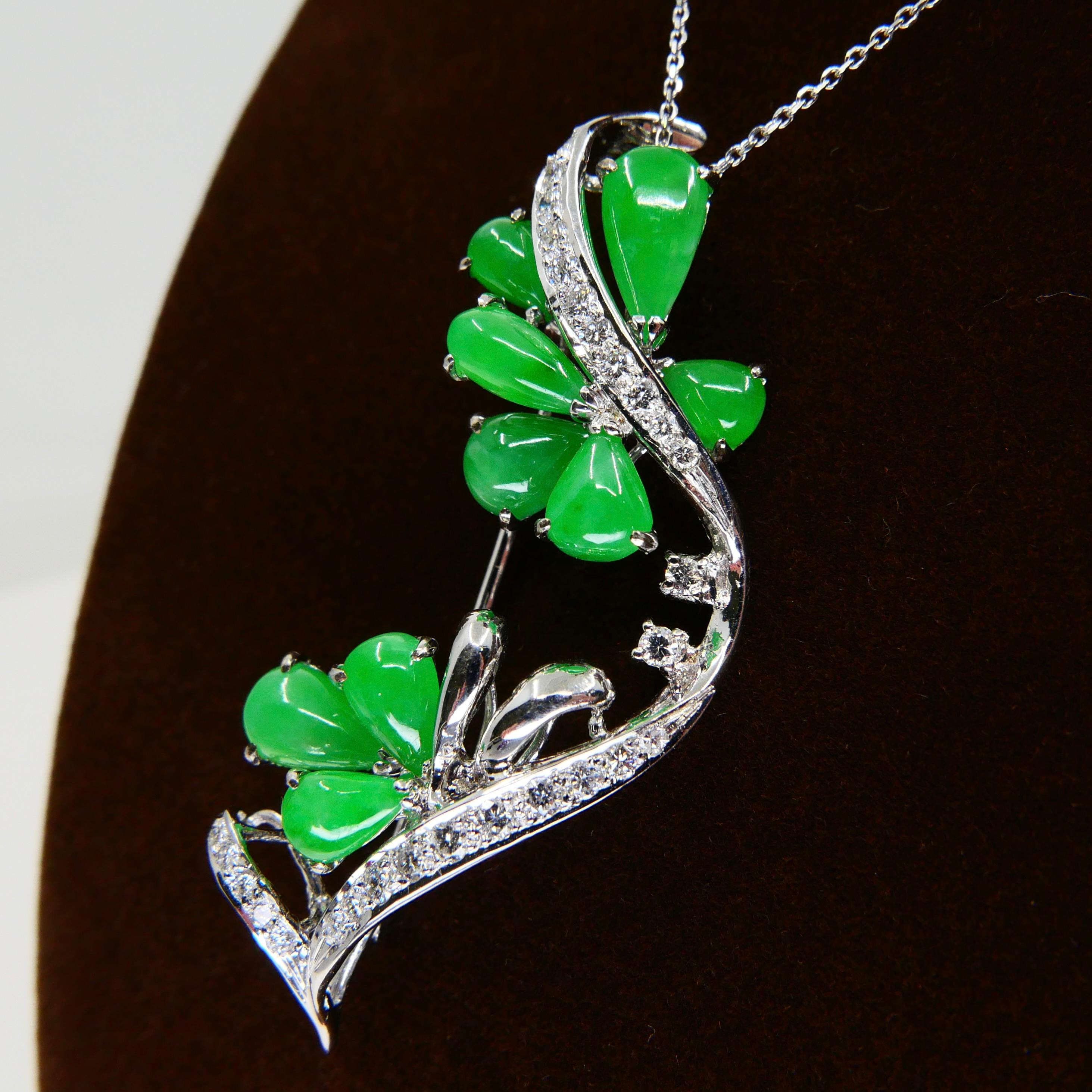 Pendentif / broche en jade vert pomme certifié et diamant, bonne translucidité en vente 7