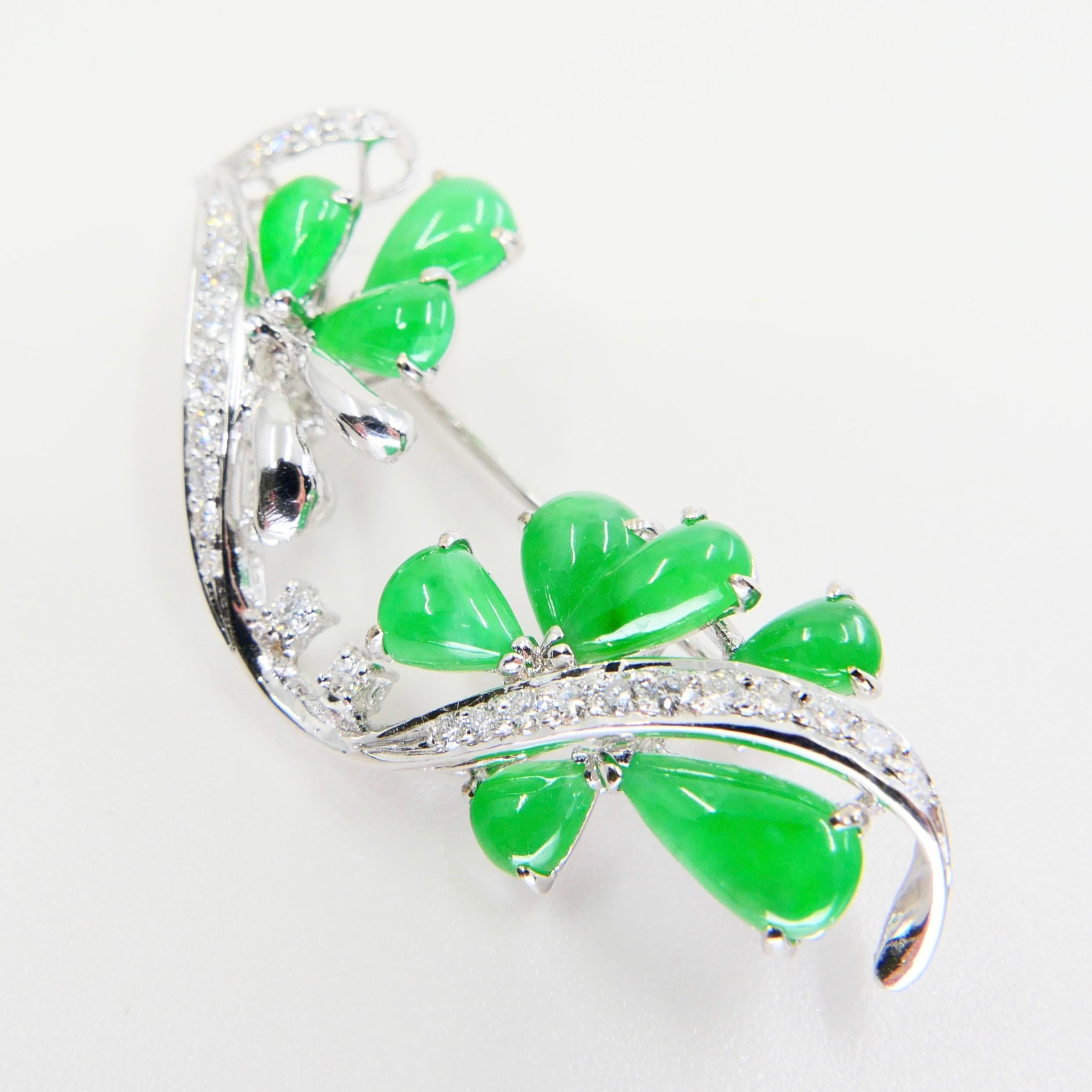 Certified Apple Green Jade & Diamond Pendant / Brooch, Good Translucency For Sale 8
