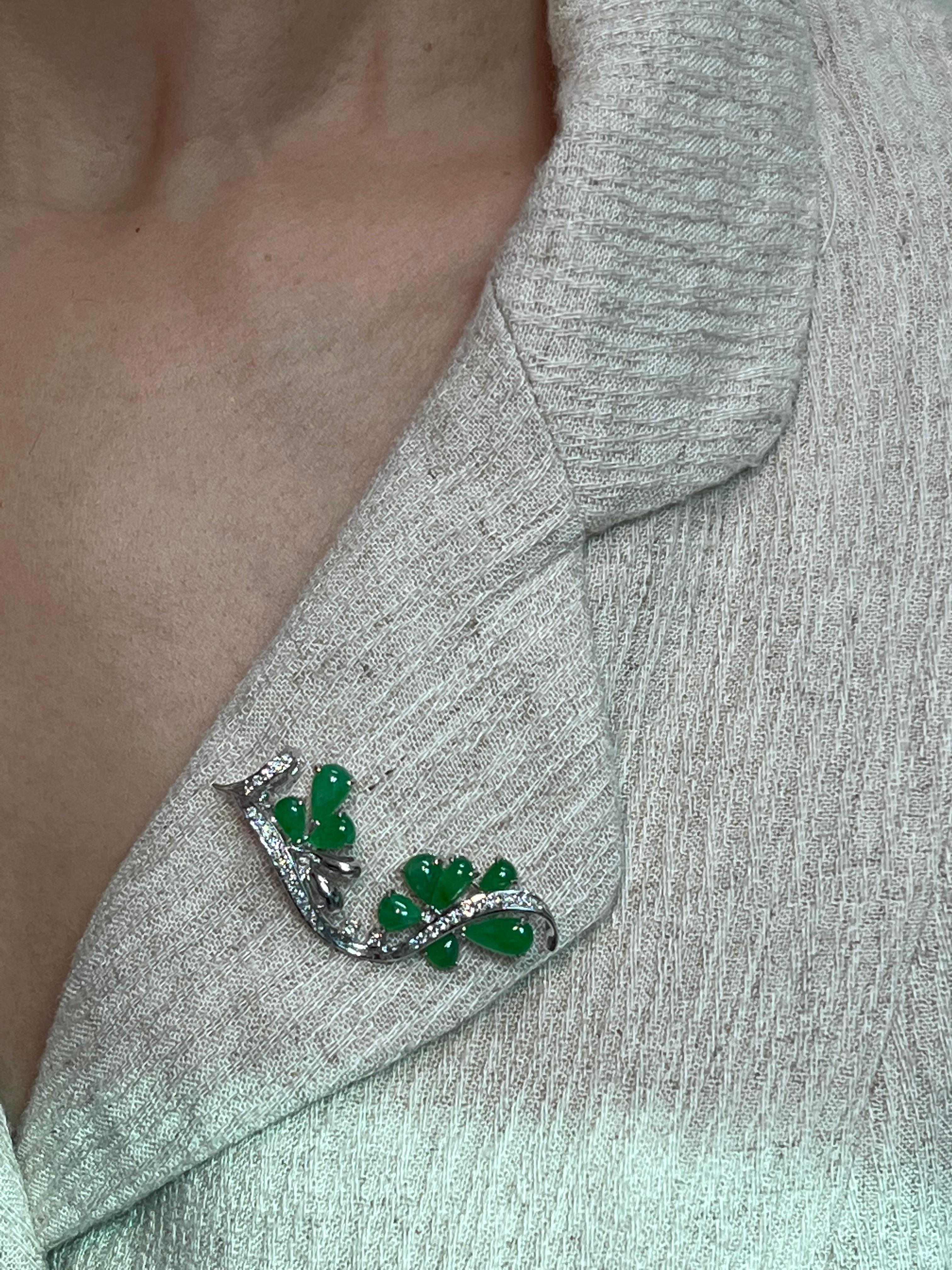 Rough Cut Certified Apple Green Jade & Diamond Pendant / Brooch, Good Translucency For Sale