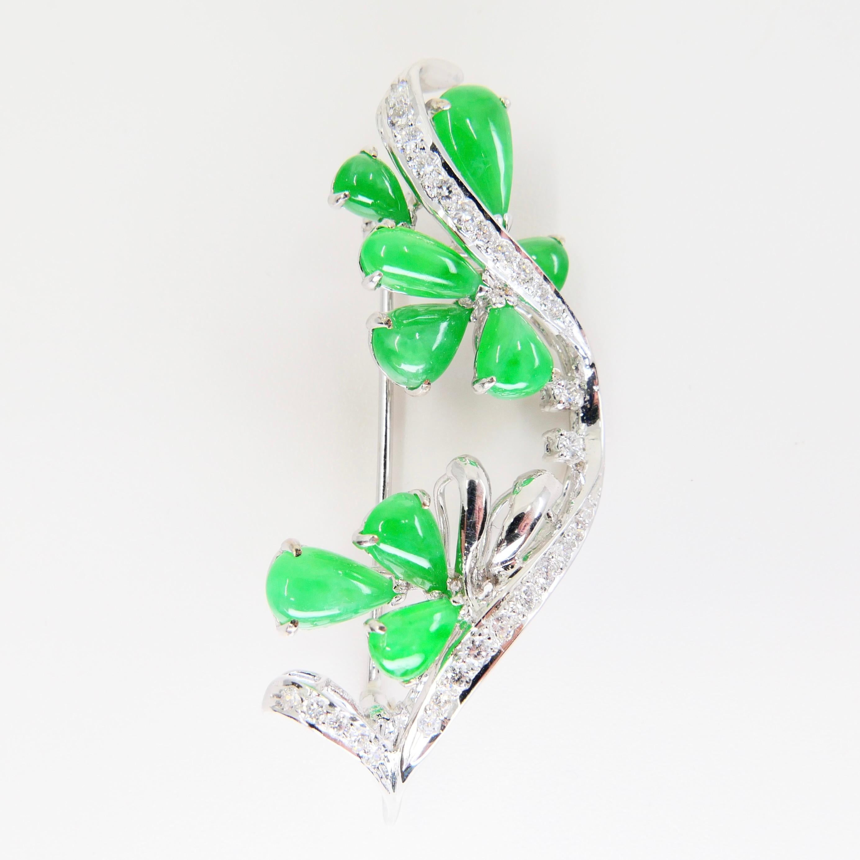 Pendentif / broche en jade vert pomme certifié et diamant, bonne translucidité Pour femmes en vente