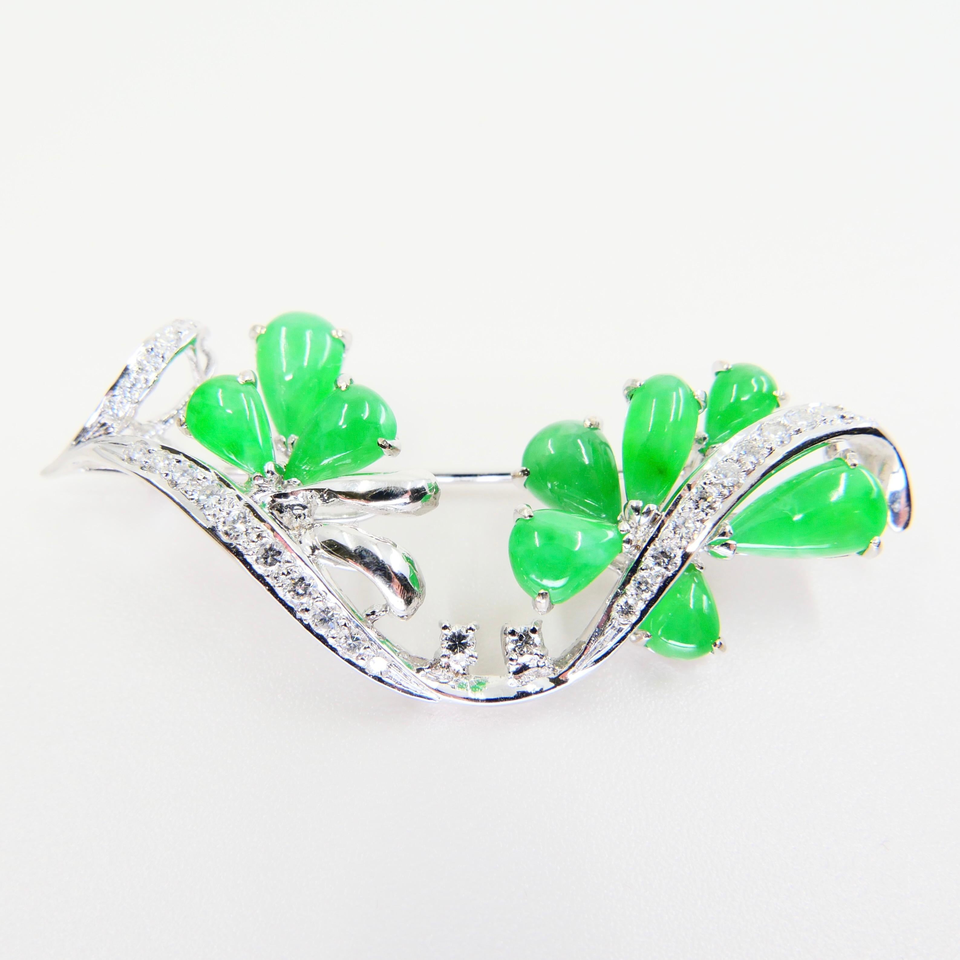 Pendentif / broche en jade vert pomme certifié et diamant, bonne translucidité en vente 2