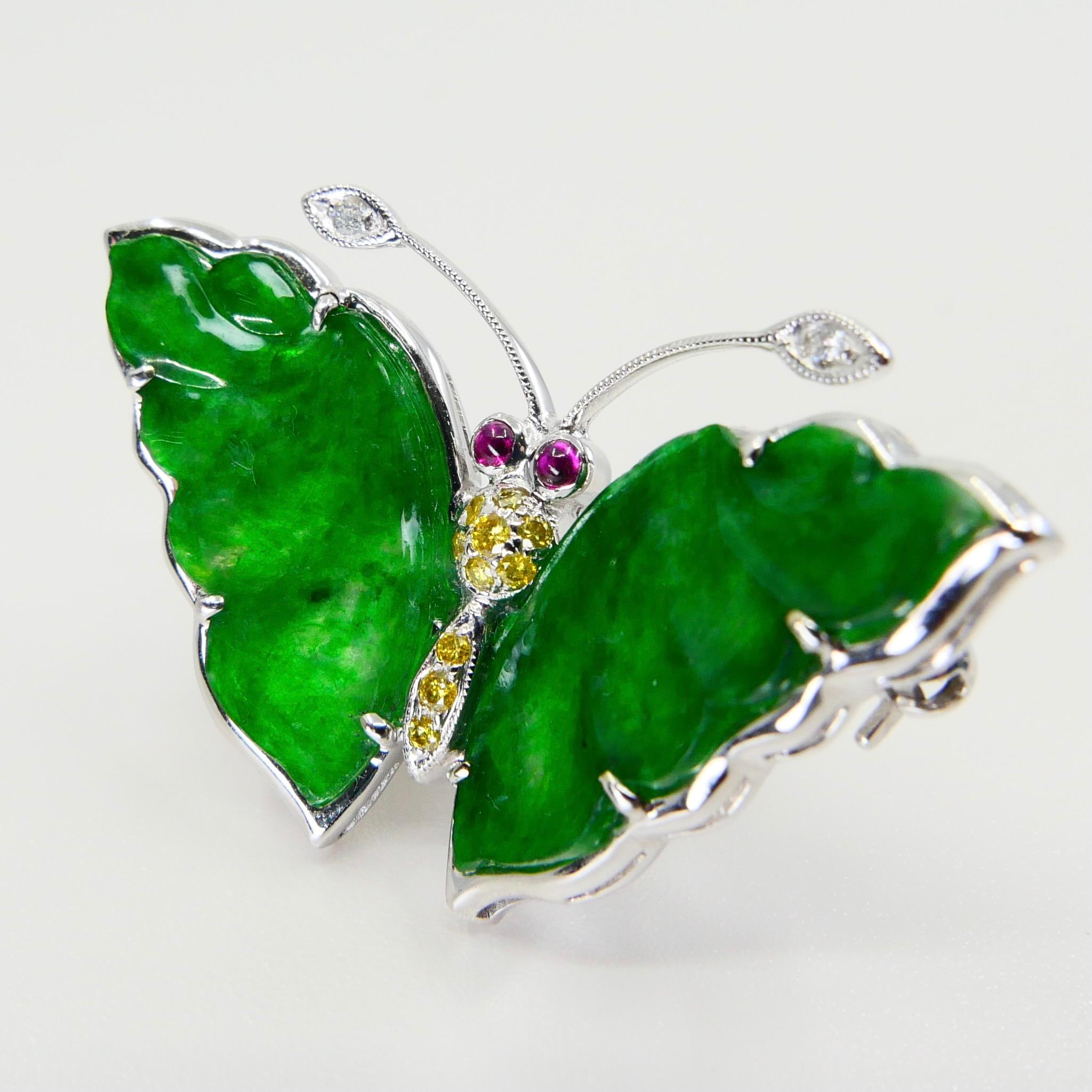Certified Apple Green Jade, Fancy Color Diamond Butterfly Pendant ...