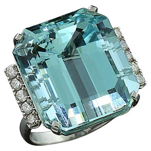 Anillo Cóctel Diamante Aguamarina Certificado 27,82 ct, Oro Blanco 750 en venta