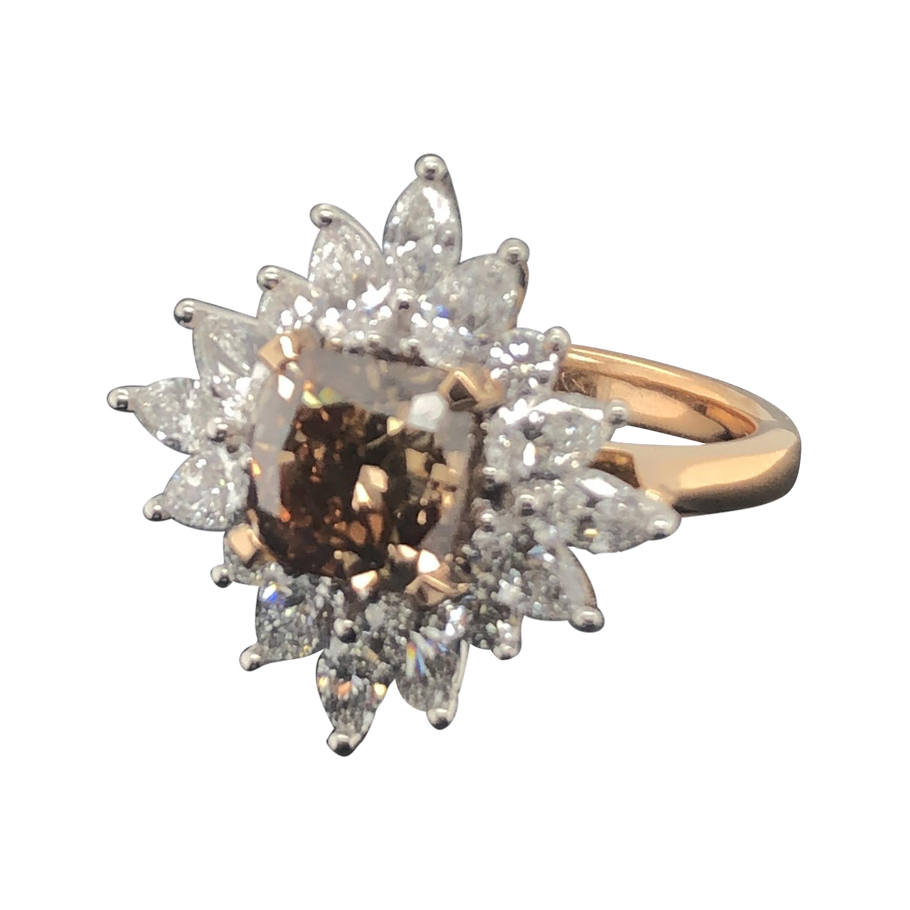 Certified Argyle Cushion 2.53 Carat Champagne and White Diamond Cocktail Ring For Sale