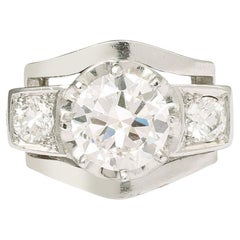 Certified Art Deco Diamond Ring F/SI1 3 Carats Diamonds 18k White Gold